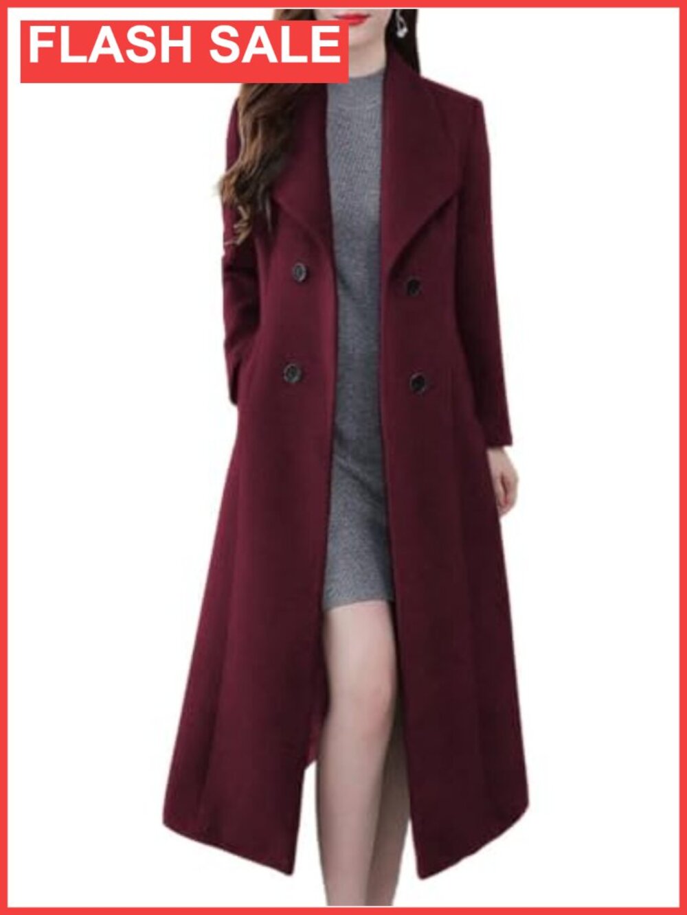 Women's Shawl Lapel Double Breasted Wool Blend Winter Pea Coat